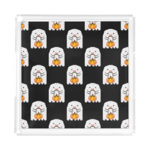 Pixel art ghost: Halloween pattern Acrylic Tray
