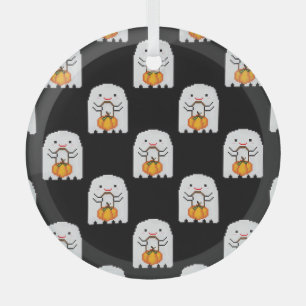 Pixel art ghost: Halloween pattern Glass Ornament