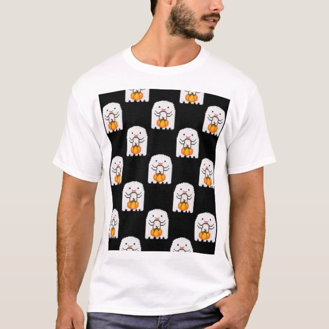 Pixel art ghost: Halloween pattern T-Shirt (Front)