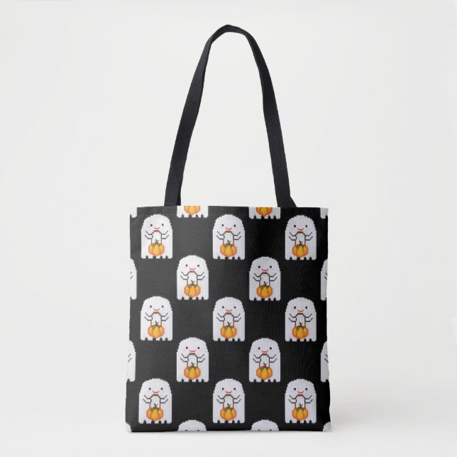 Pixel art ghost: Halloween pattern Tote Bag (Front)