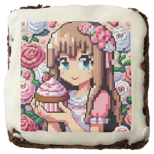 Pixel Art Girl's Pink Birthday Party Brownie (Front)