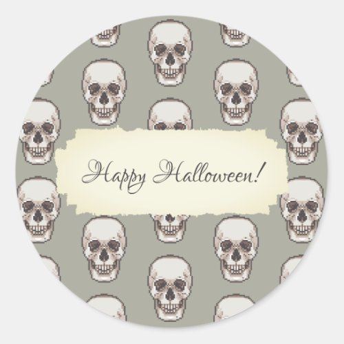 Pixel Art Gothic Spooky Skull Pattern Classic Round Sticker