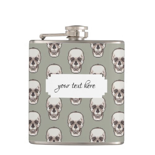 Pixel Art Gothic Spooky Skull Pattern Flask