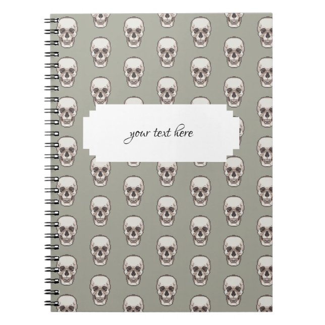 Pixel Art Gothic Spooky Skull Pattern Notebook (Front)