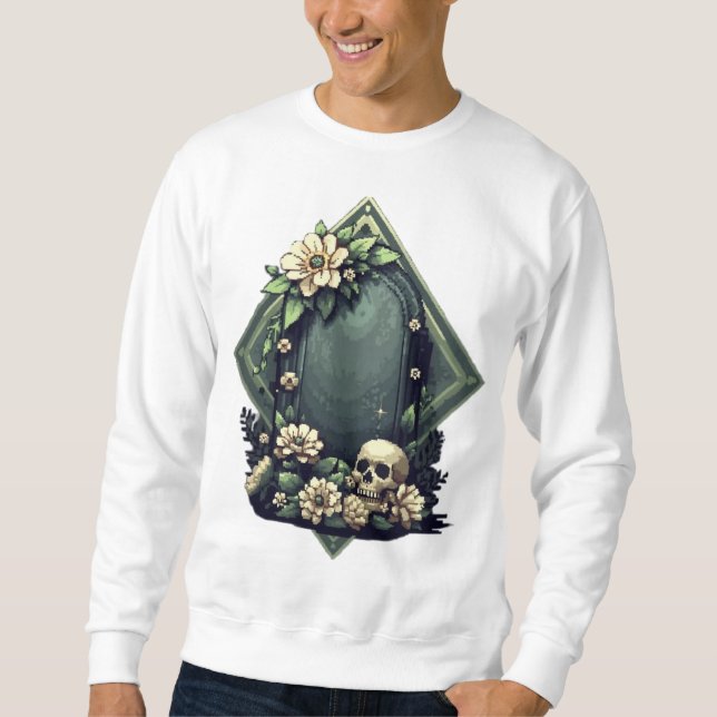 Pixel Art Grave with Floral and skull Sweatshirt (Front)