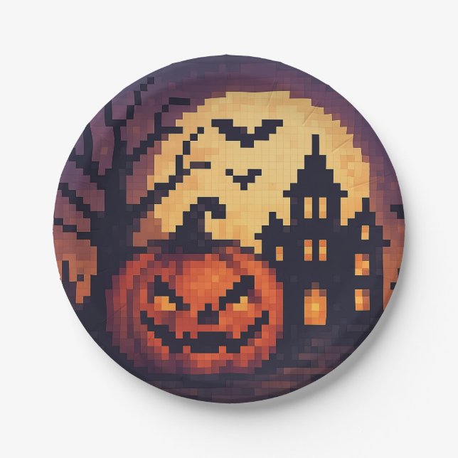 Pixel Art Halloween Paper Plates (Front)