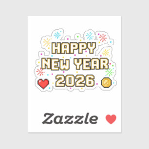 Pixel Art 'Happy New Year 2026' Retro Gamer  Sticker