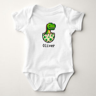Pixel Art Hatching Dinosaur – 8-Bit Retro Gaming Baby Bodysuit
