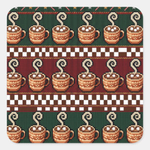 Pixel Art Hot Cocoa Christmas Pattern Square Sticker