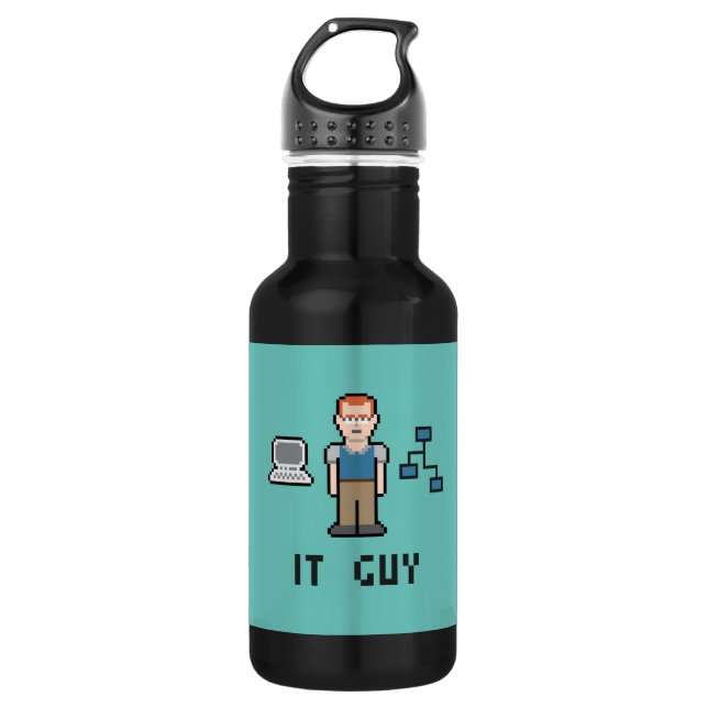 Pixel Art IT Guy Stainless Steel Water Bottle (Front)