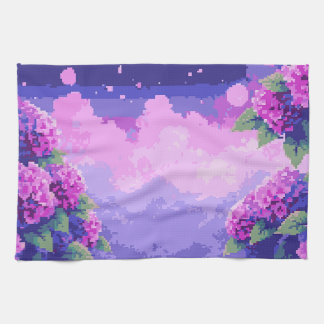 Pixel Art Kitchen Towel with Hydrangea