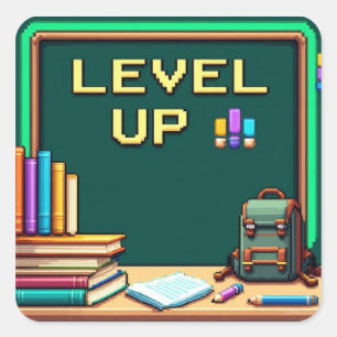 Pixel Art Level Up Studies Class Square Sticker