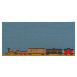 Pixel Art Locomotives Wood USB Flash Drive