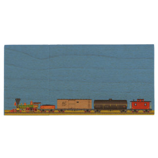 Pixel Art Locomotives Wood USB Flash Drive