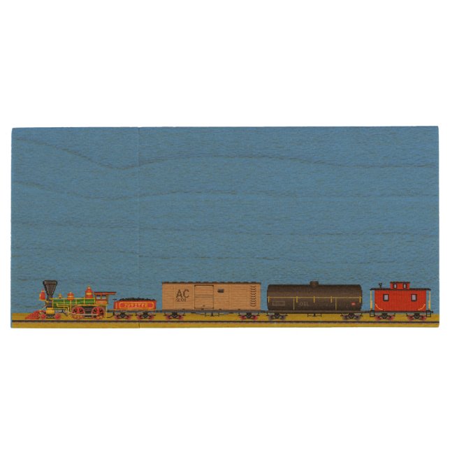 Pixel Art Locomotives Wood USB Flash Drive (Back)