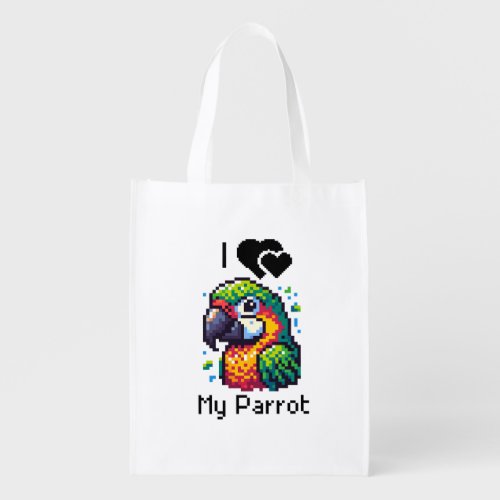 Pixel Art  Love My Parrot Personalized Grocery Bag