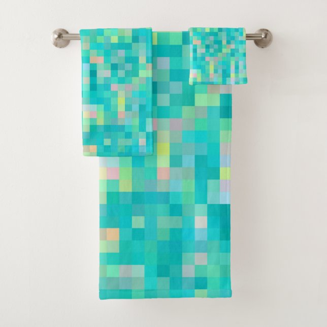 Pixel Art Multicolor Pattern Bath Towel Set (Insitu)