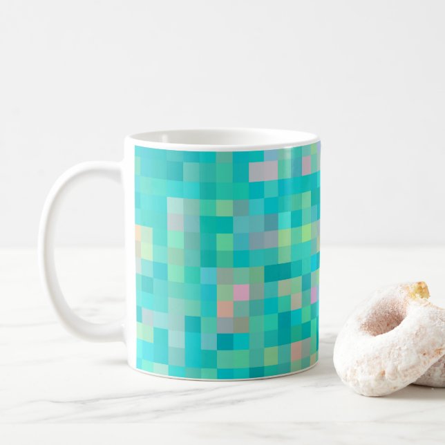 Pixel Art Multicolor Pattern Coffee Mug (With Donut)