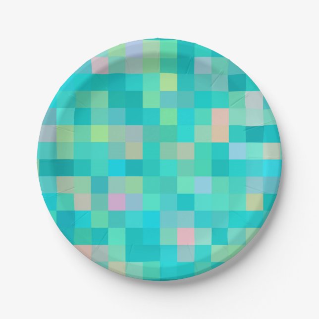 Pixel Art Multicolor Pattern Paper Plates (Front)