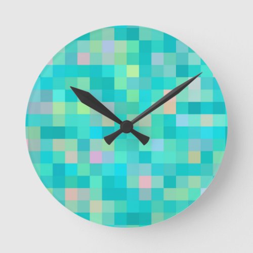 Pixel Art Multicolor Pattern Round Clock