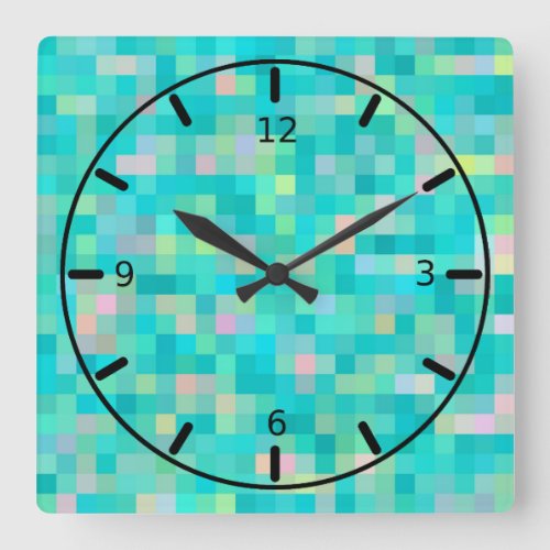 Pixel Art Multicolor Pattern Square Wall Clock