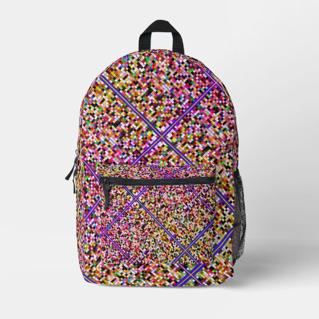 Pixel Art Multicolor Pink  Printed Backpack (Front)