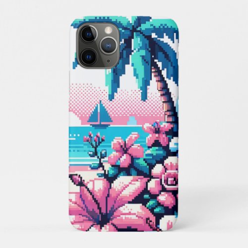Pixel Art Ocean Pink and Blue Tropical Art iPhone 11 Pro Case