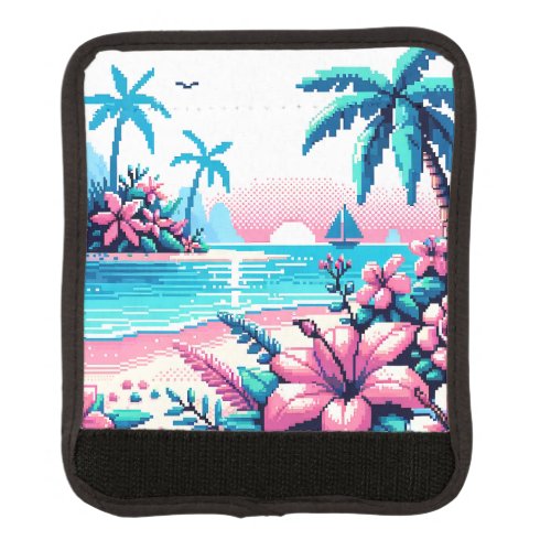 Pixel Art Ocean Pink and Blue Tropical Art Luggage Handle Wrap
