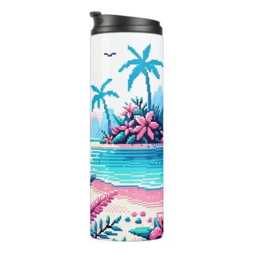 Pixel Art Ocean Pink and Blue Tropical Art Thermal Tumbler