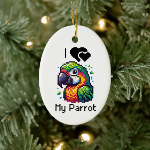 Pixel Art Parrot Personalized Ceramic Ornament
