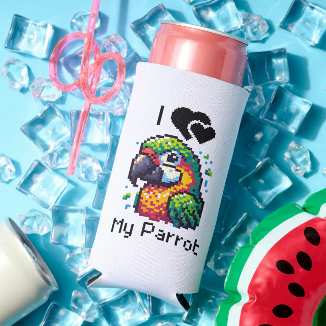 Pixel Art Parrot Personalized Seltzer Can Cooler | Zazzle