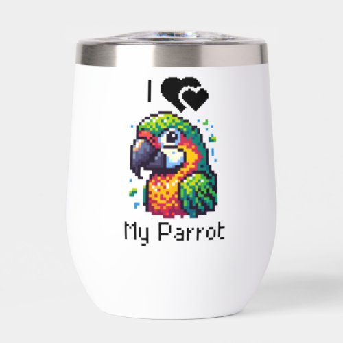 Pixel Art Parrot Personalized Thermal Wine Tumbler