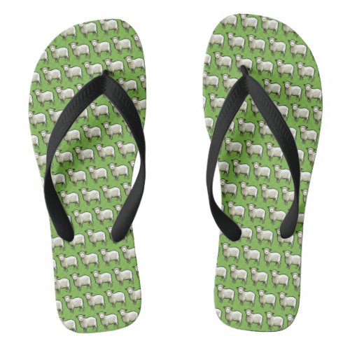 Pixel Art Pattern Flock Of Woolly White Sheep Flip Flops