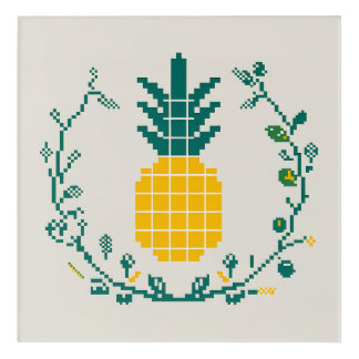 Pixel Art Pineapple with Floral Frame