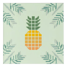 Pixel Art Pineapple with Tropical Leaf Pattern