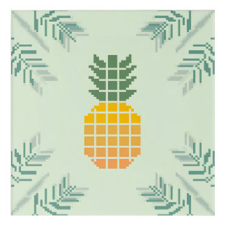 Pixel Art Pineapple with Tropical Leaf Pattern
