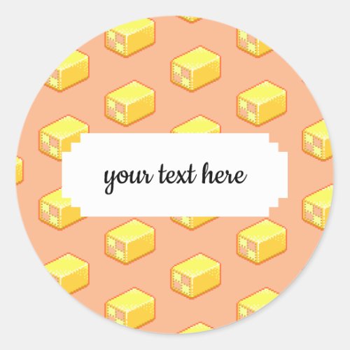 Pixel Art Pink  Yellow Battenberg Cake Pattern Classic Round Sticker