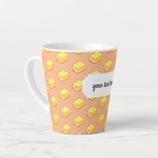 Pixel Art Pink & Yellow Battenberg Cake Pattern Latte Mug (Left Angle)