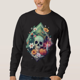 Pixel Art Poison Bottle with Floral Skull Sweatshirt