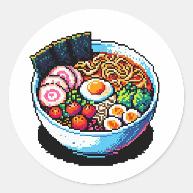 Pixel Art Ramen Noodles  Classic Round Sticker (Front)
