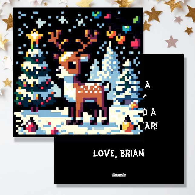 Pixel Art Reindeer in the Snow Christmas  Holiday Card (Creator Uploaded)
