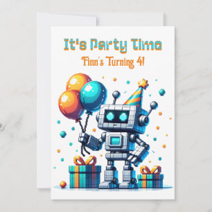Pixel Art Robot Boy's Birthday Party Invitation