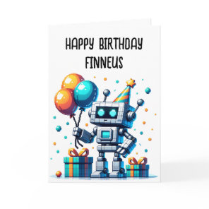 Pixel Art Robot Coloring Page Boy's Birthday Card