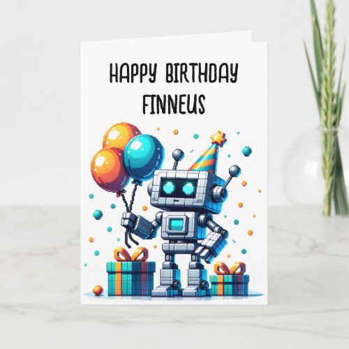 Pixel Art Robot Coloring Page Boys Birthday Card