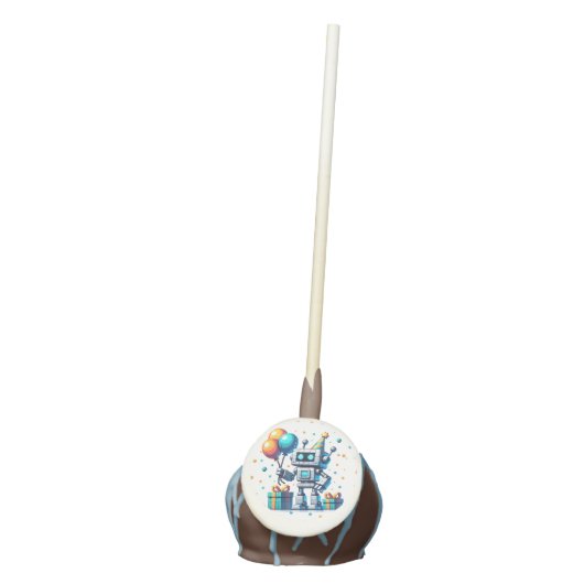 Pixel Art Robot in Orange and Teal Birthday  Cake Pops (Front)