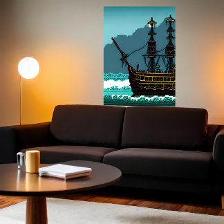 Pixel art,  sail boat on the great ocean | AI Art Poster