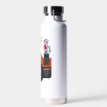 Pixel Art Santa on Rooftop Christmas House Scene Water Bottle