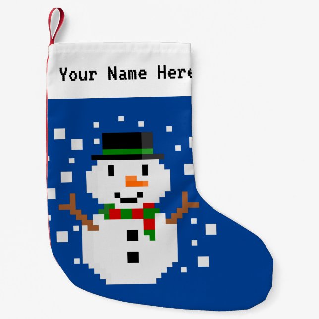 Pixel Art SNOWMAN 4 Small Christmas Stocking (Front)