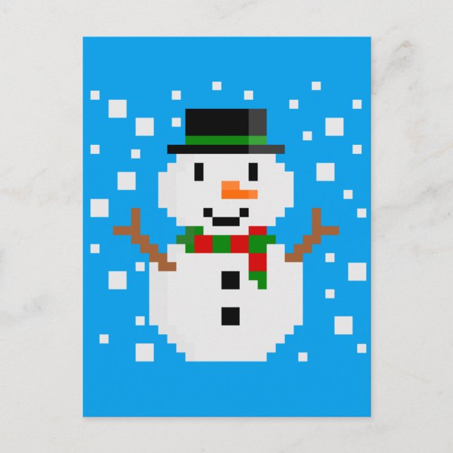 Pixel Art SNOWMAN Holiday Postcard (Front)