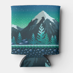 Pixel Art: Snowy Mountains Night. Can Cooler